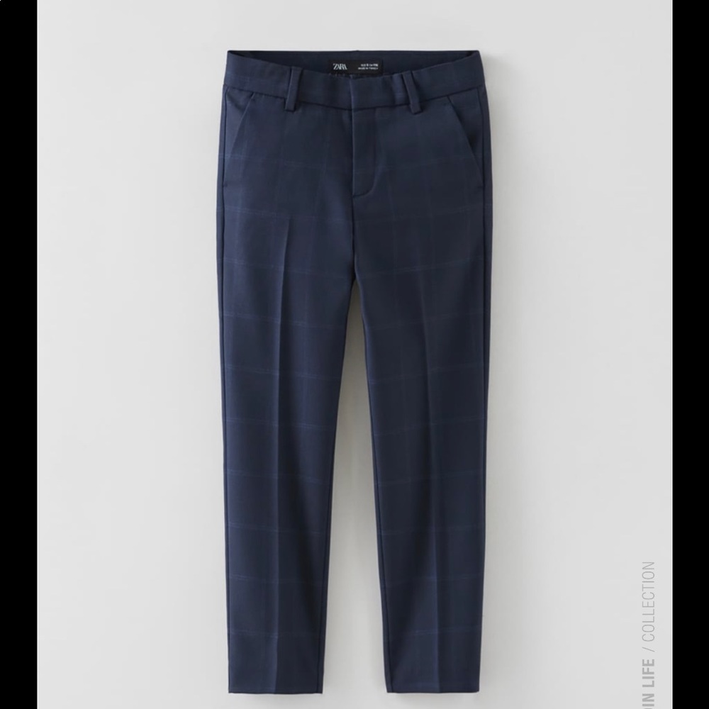 Navy blur plaid suit pants
